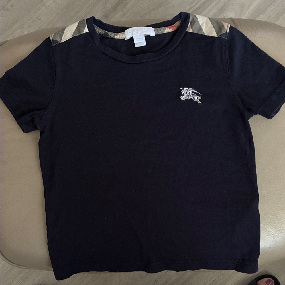 Burberry Kids Navy Tee with Check Accents